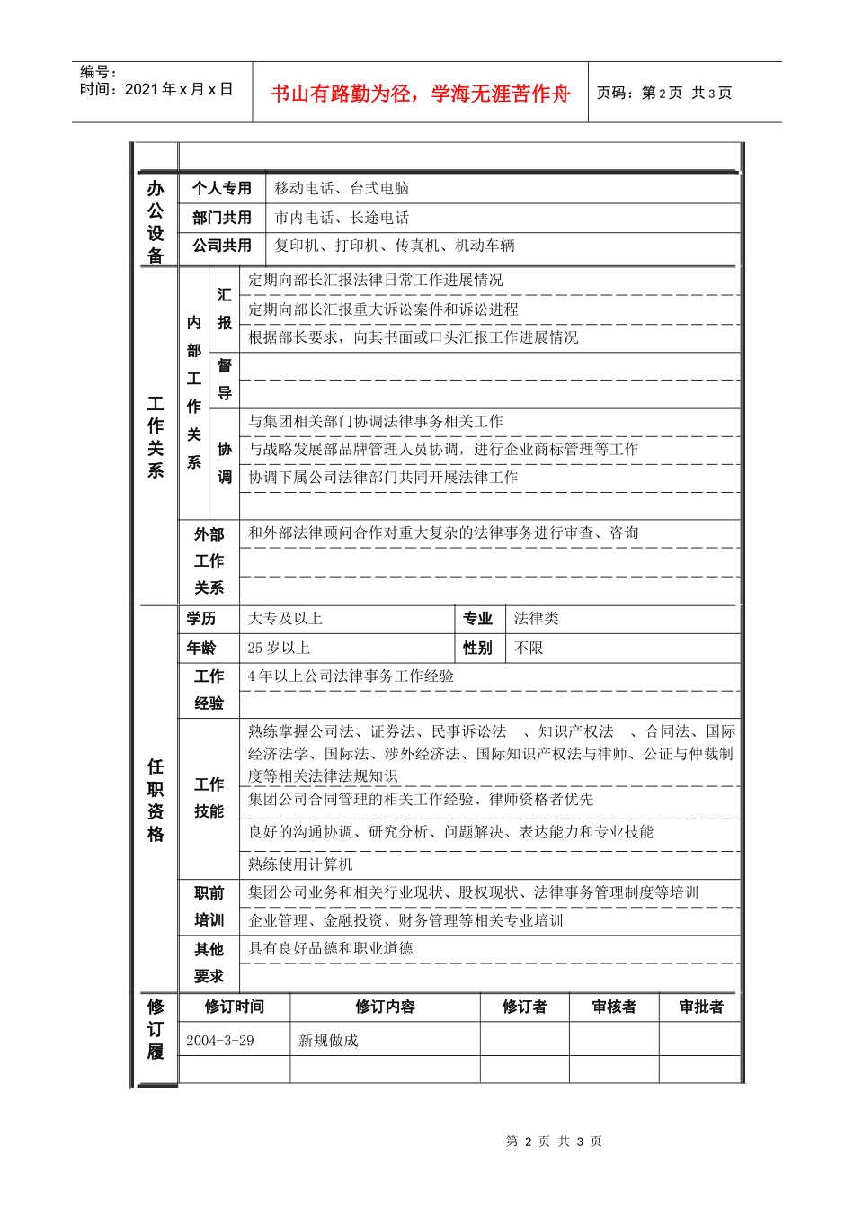 4审计监察部_法律主管_职位说明书_第2页