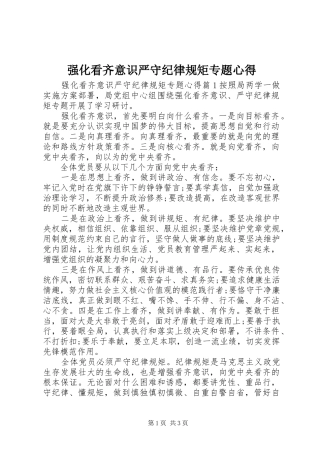 强化看齐意识严守纪律规矩专题心得