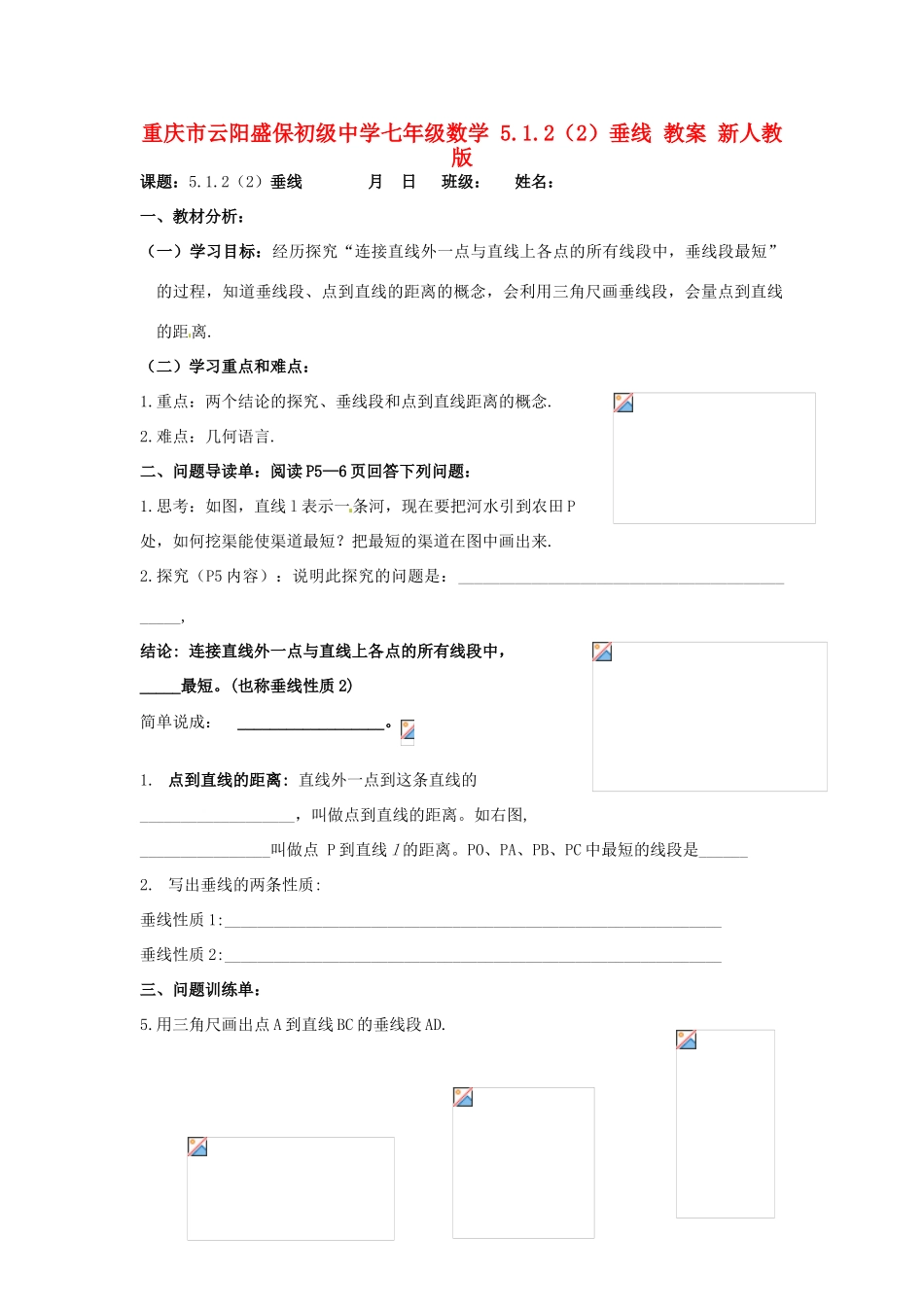 重庆市云阳盛保初级中学七年级数学下册 5.1.2（2）垂线教案 新人教版_第1页