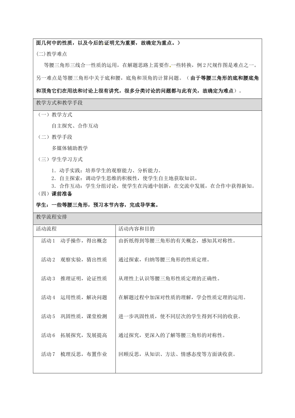 浙江省杭州市萧山区党湾镇初级中学七年级数学下册《等腰三角形的性质》教学设计 新人教版_第2页