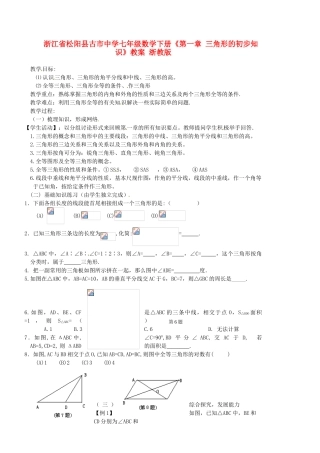 浙江省松阳县古市中学七年级数学下册《第一章 三角形的初步知识》教案 浙教版