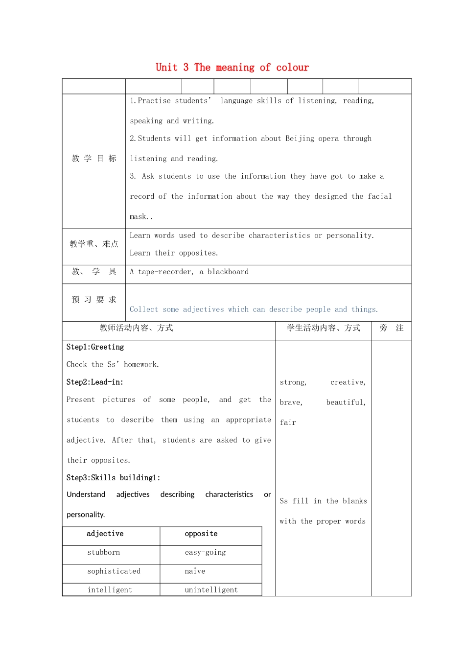 高中英语 Unit3 The meaning of colour-Task精品教案 牛津译林版选修9_第1页