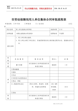 市劳动保障局用人单位集体合同审批流程表