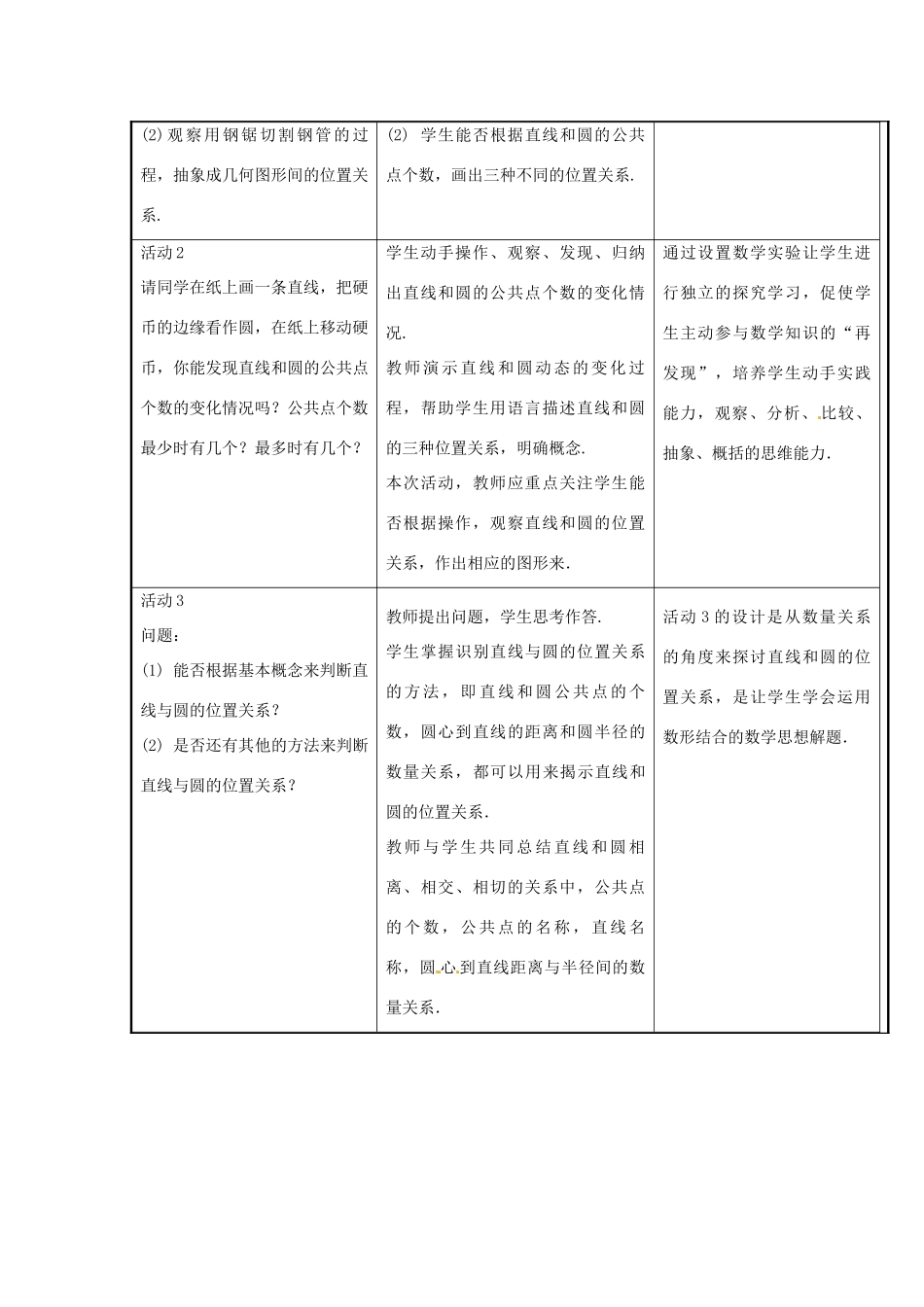 新疆精河县九年级数学上册 第24章 圆 24.2 点和圆、直线和圆的位置关系 24.2.2 直线和圆的位置关系教案 （新版）新人教版-（新版）新人教版初中九年级上册数学教案_第2页