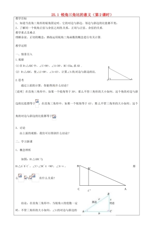 上海市罗泾中学九年级数学上册 25.1 锐角三角比的意义（第2课时）教案 沪教版五四制