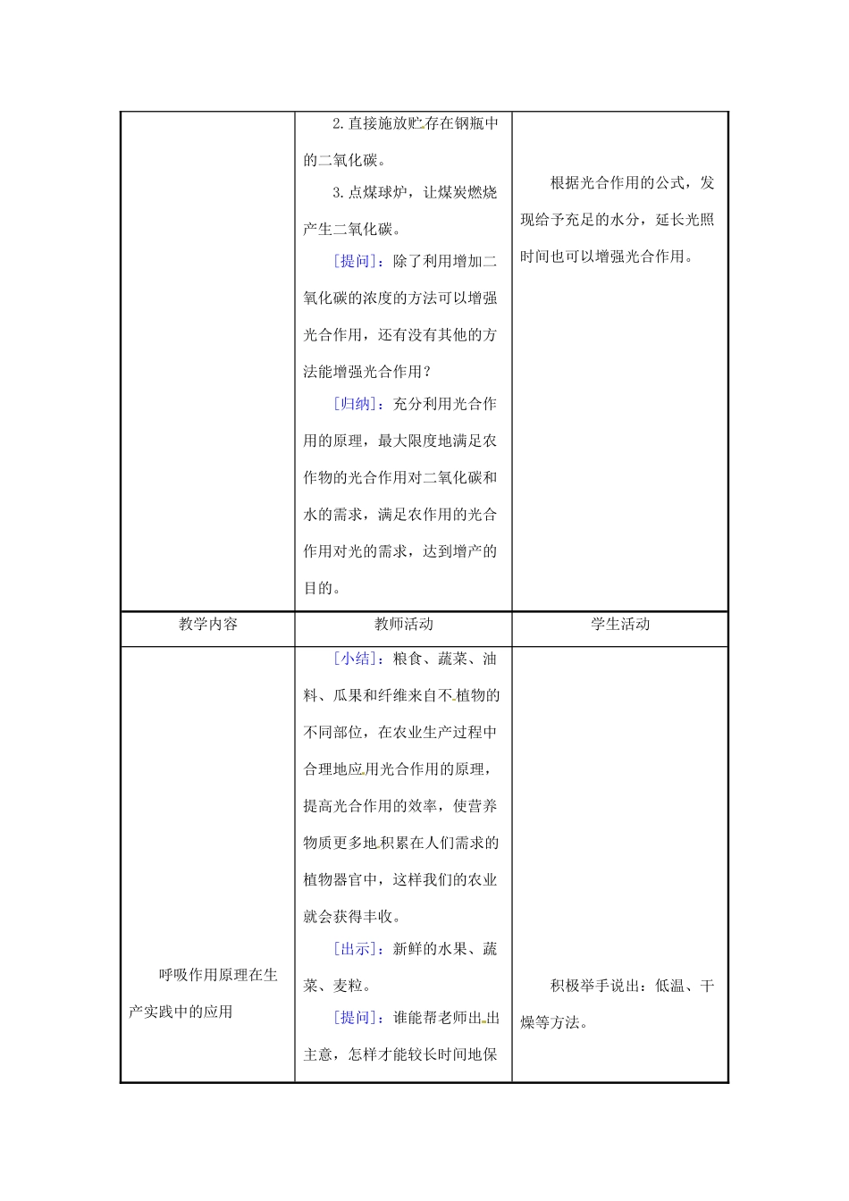 生物：第6章第5节光合作用和呼吸作用原理的应用教案（苏教版七年级上）_第3页
