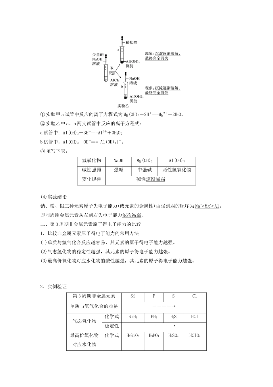 高中化学 第1章 原子结构 元素周期表 第3节 元素周期表的应用 第1课时 认识同周期元素性质的递变规律教案 鲁科版必修第二册-鲁科版高一第二册化学教案_第2页
