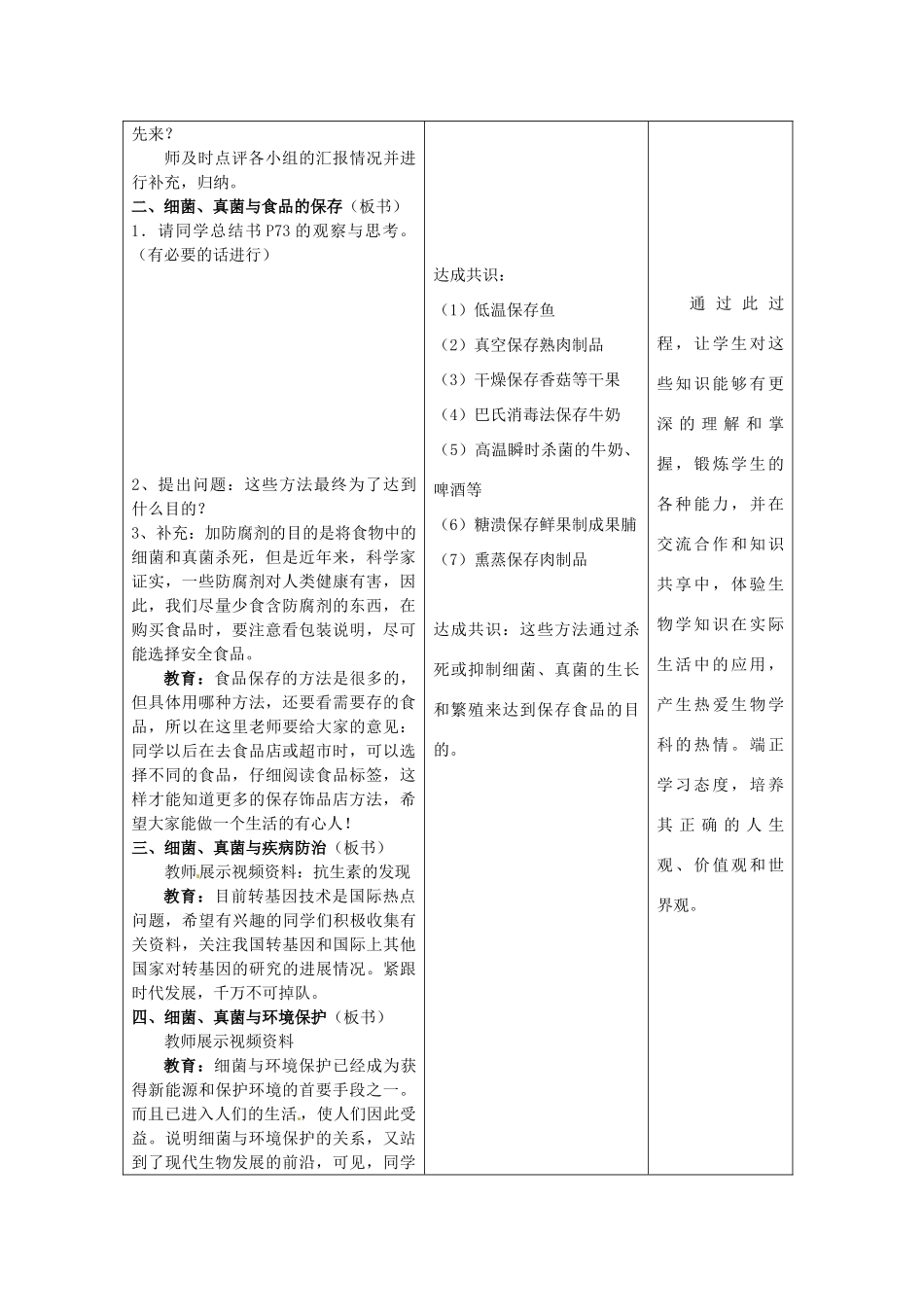 新疆石河子市第十中学八年级生物上册《人类对细菌和真菌的利用》教案 新人教版_第3页