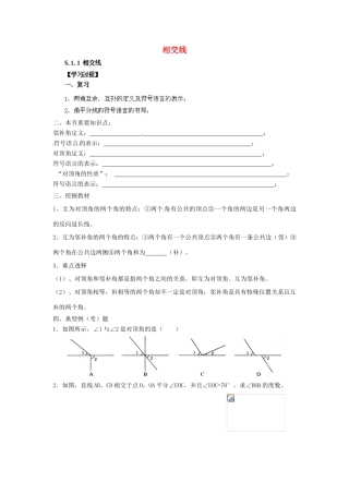 云南省会泽县金钟镇第三中学七年级数学下册 5.1.1 相交线教案 新人教版