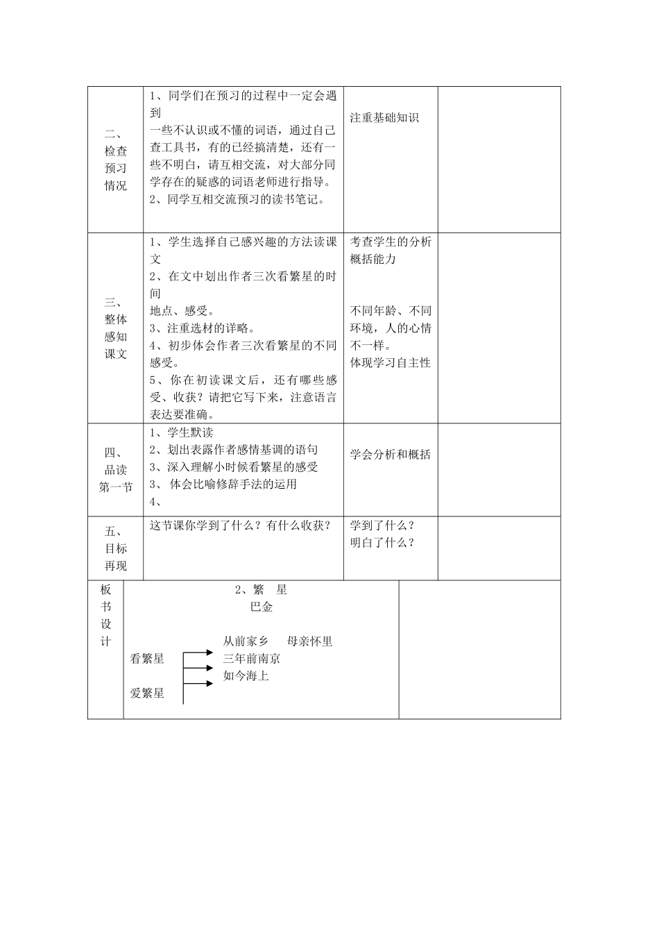 （秋季版）七年级语文上册 第1课《繁星》教学设计 苏教版-苏教版初中七年级上册语文教案_第2页
