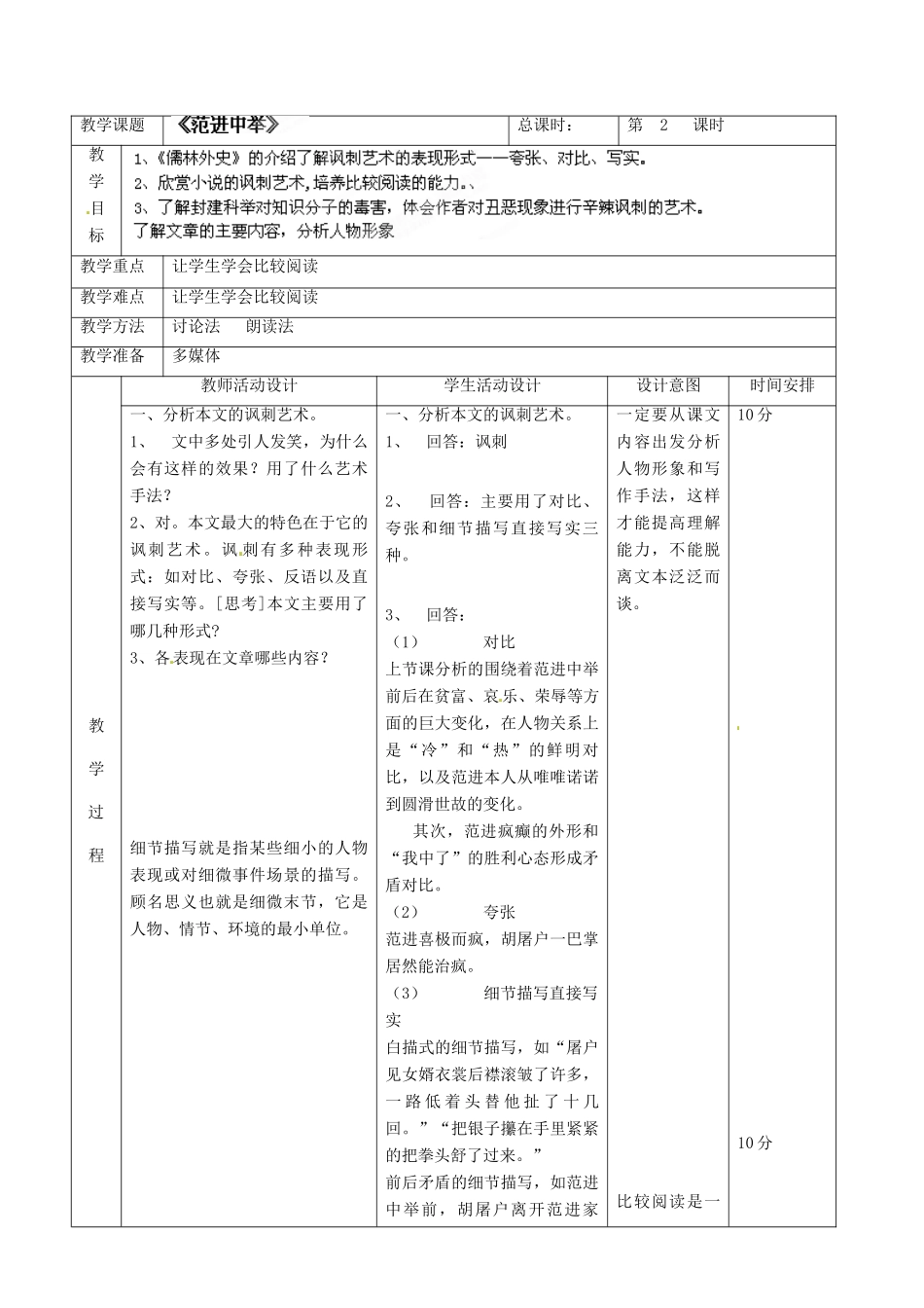 北京市顺义区大孙各庄中学七年级语文上册 第19课《范进中举》教案2 新人教版_第2页