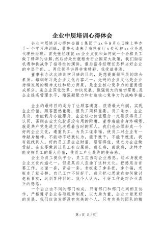 企业中层培训心得体会