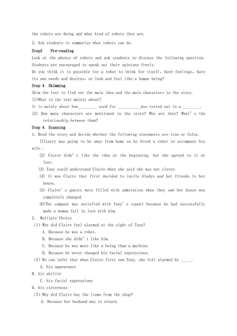 高中英语 Unit2 Robot教案 新人教版选修7-新人教版高二选修7英语教案_第2页