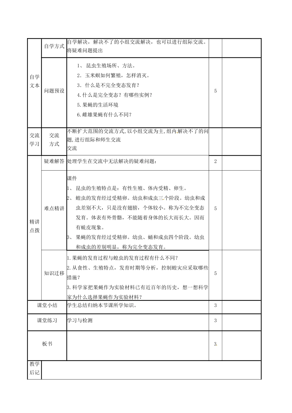 山东省邹平县实验中学八年级生物上册《4.2.1 昆虫的生殖和发育》教案 济南版_第2页