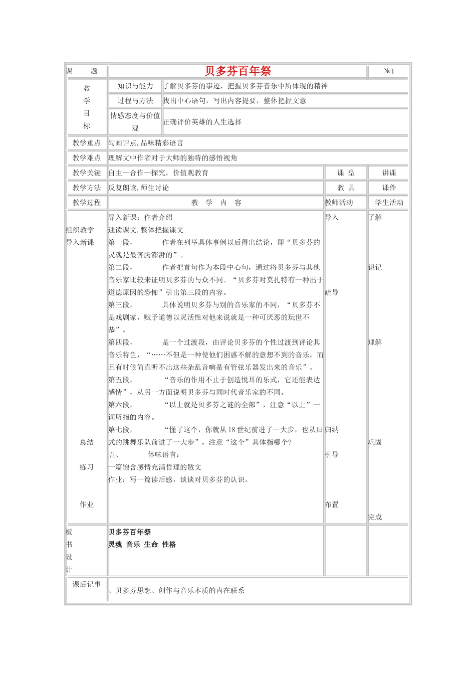 高中语文《贝多芬百年祭》教案 新人教版选修外国诗歌散文欣赏_第1页