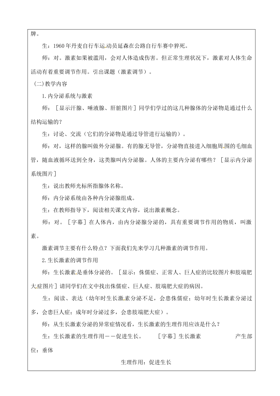 苏省苏州市第26中学八年级生物 153《人体的激素调节》教案_第2页