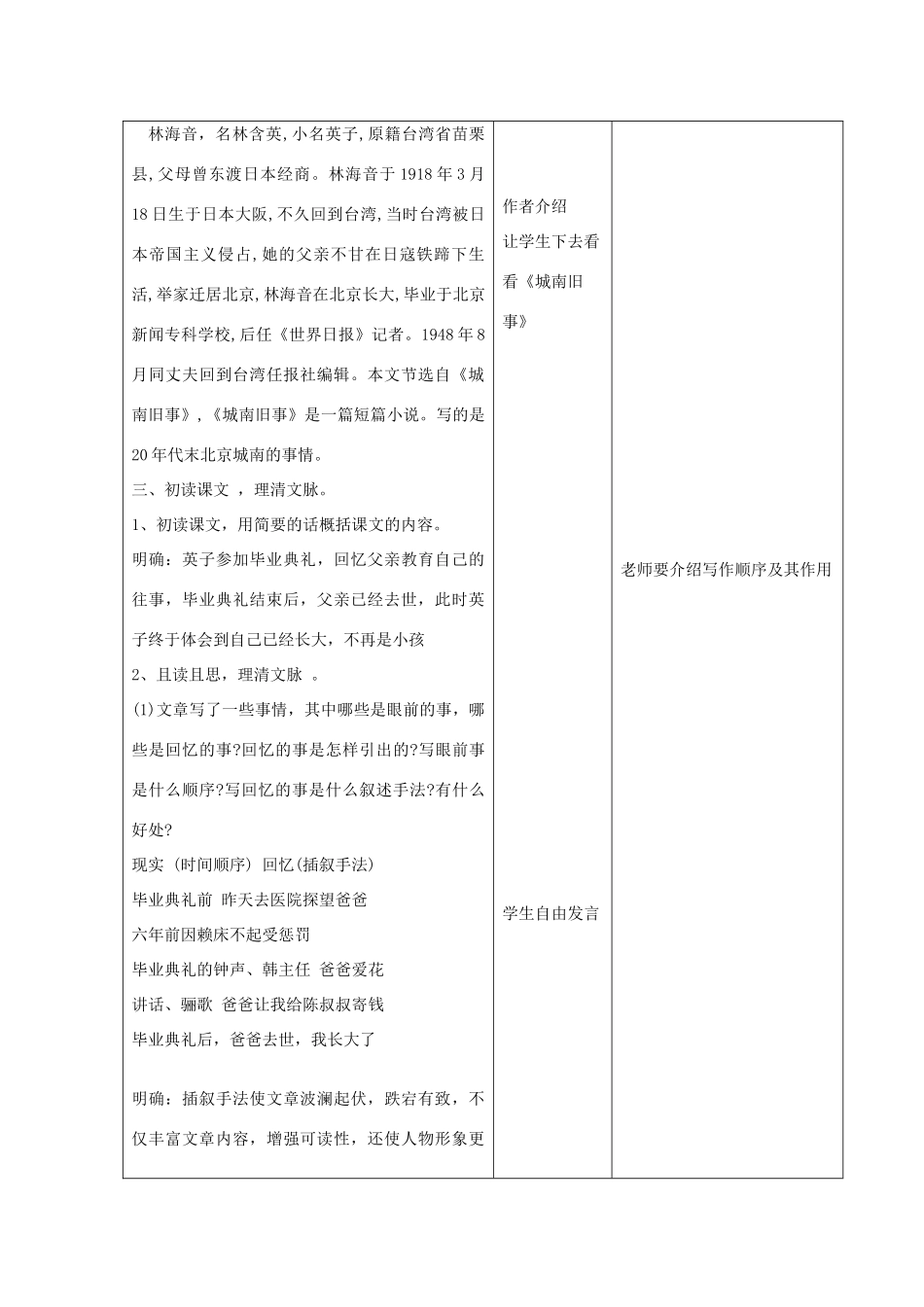 （秋季版）七年级语文上册 第一单元 3《爸爸的花儿落了》图表式教学设计 语文版-语文版初中七年级上册语文教案_第2页