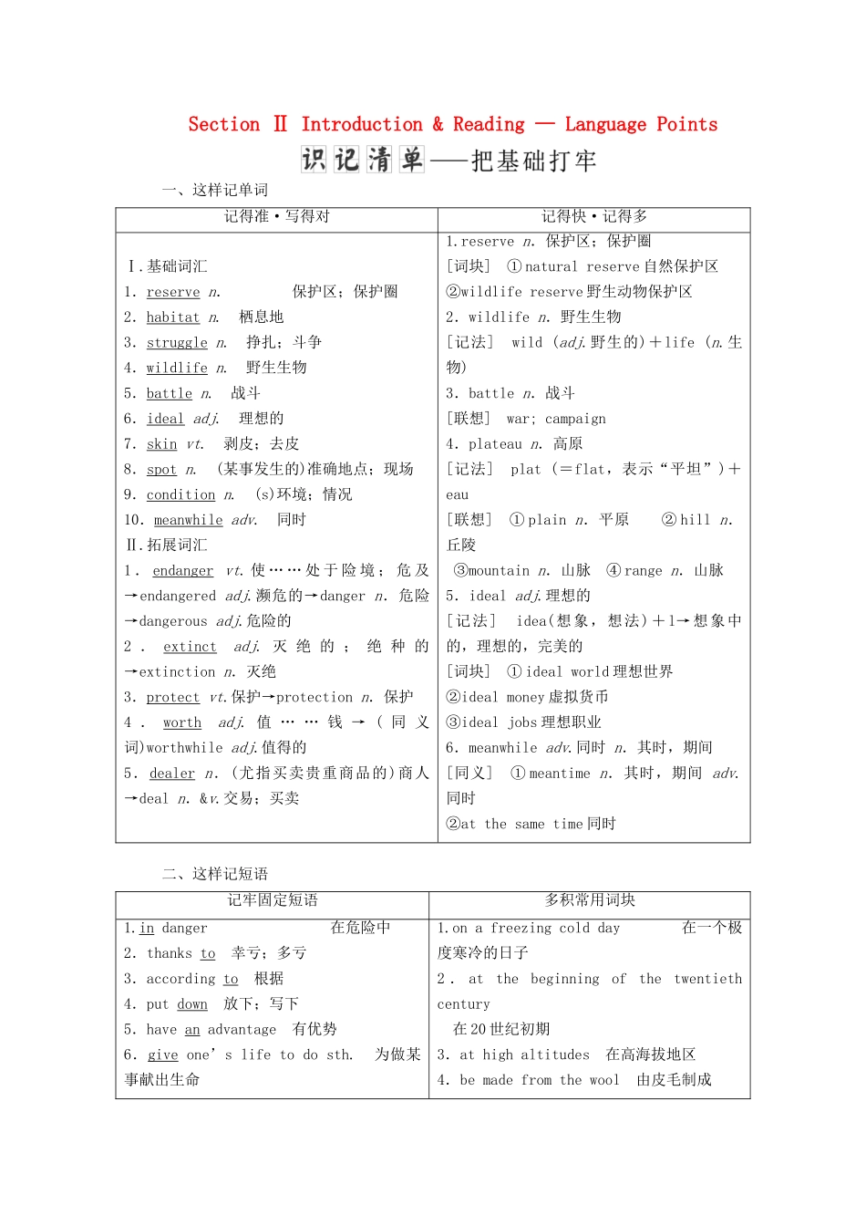 高中英语 Module 6 Animals in danger Section Ⅱ Introduction  Reading — Language Points教案（含解析）外研版必修5-外研版高二必修5英语教案_第1页