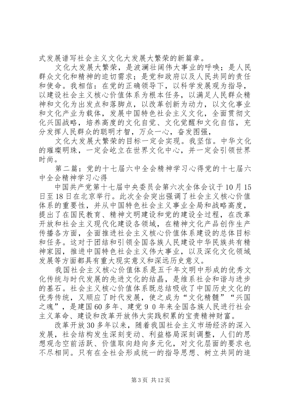 党的十七届六中全会精神学习心得_第3页