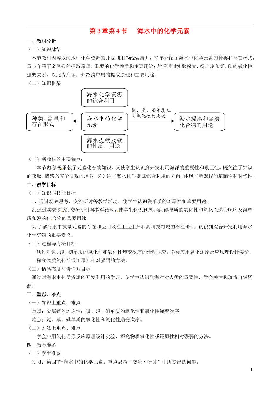 高中化学 3.4.2《溴与海水提溴》教学设计 鲁科版必修1_第1页