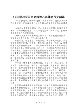 XX年学习全国两会精神心得体会范文两篇