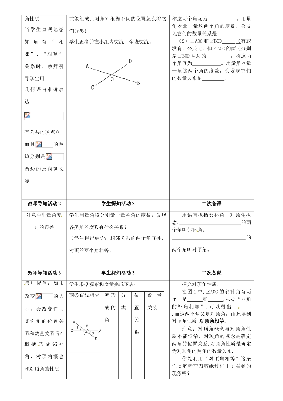重庆市永川区第五中学校七年级数学下册 5.1.1 相交线教案 （新版）新人教版_第2页