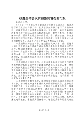 政府全体会议贯彻落实情况的汇报