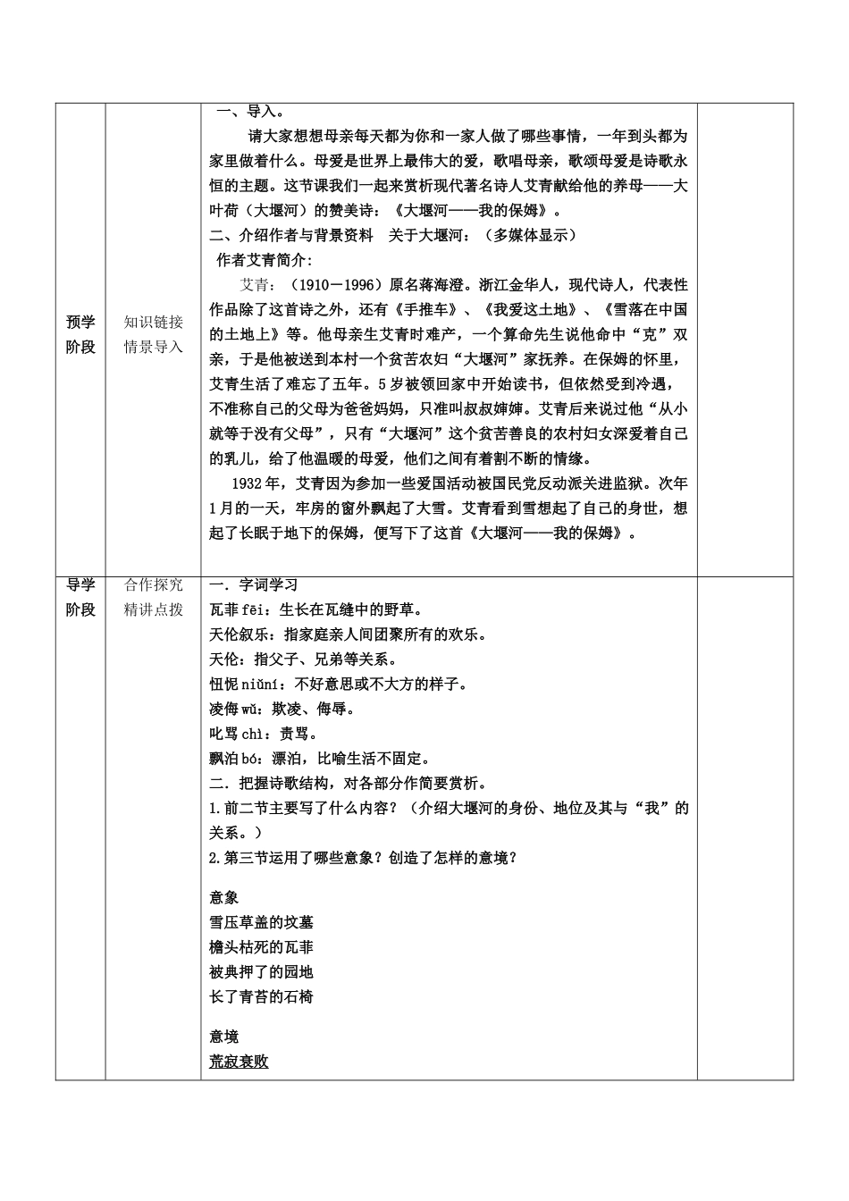 八年级语文下册 第5课《大堰河，我的保姆》教案 语文版-语文版初中八年级下册语文教案_第2页