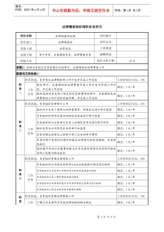 某投资公司法律稽查部经理职务说明书