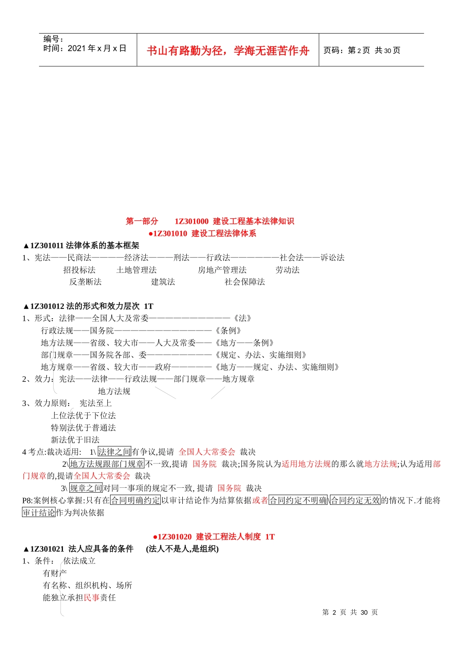 XXXX一建《法规》陈印_知识点速记_第2页
