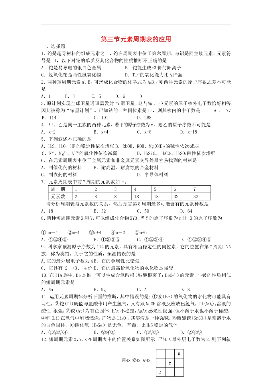 高中化学：第三节元素周期表的应用 鲁科版必修2_第1页