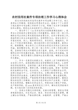 农村信用社案件专项治理工作学习心得体会