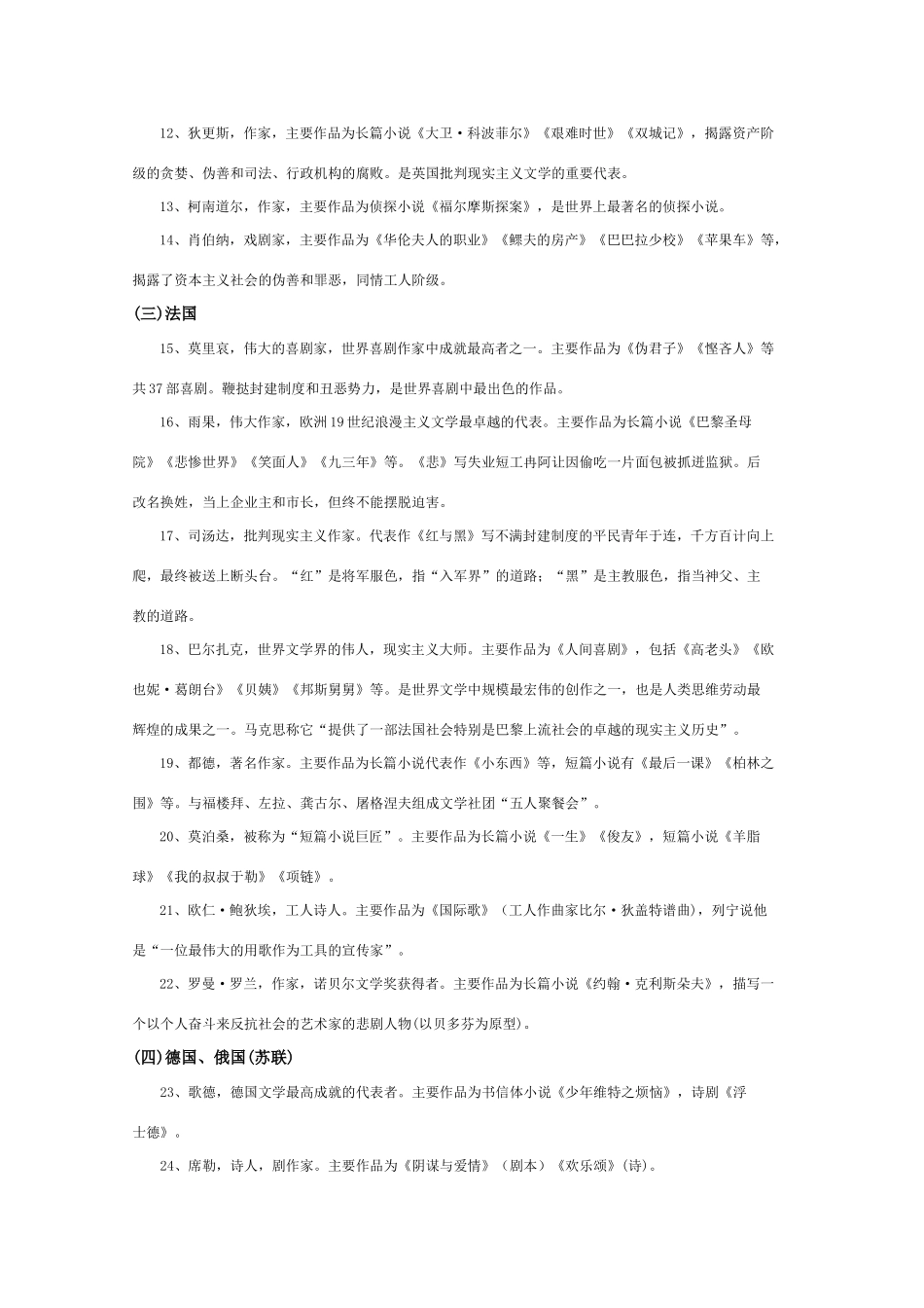 高中语文 知识大全 外国重要作家的国别及代表作_第2页