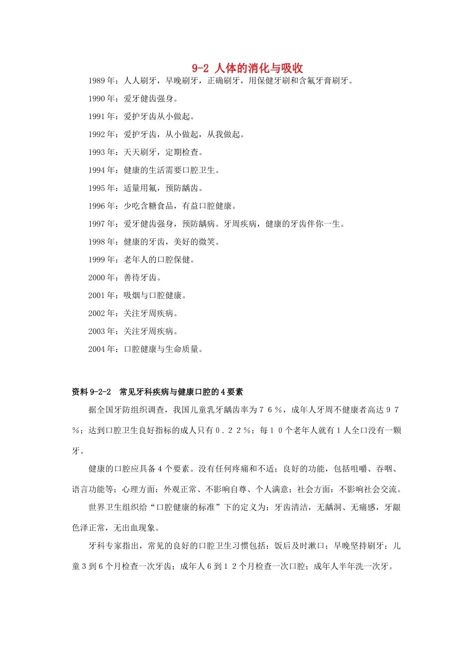 云南省祥云县禾甸中学七年级生物下册《9-2 人体的消化与吸收》（10课时）教案 苏教版_第1页