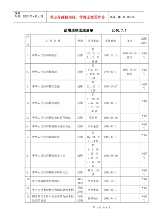 全公司安全法律法规、标准清单(
