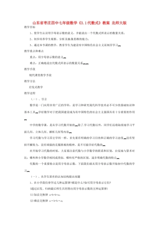 山东省枣庄四中七年级数学《3.1代数式》教案 北师大版