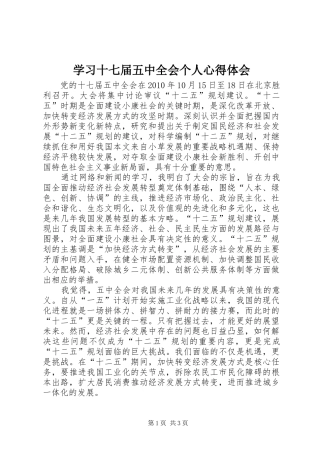 学习十七届五中全会个人心得体会