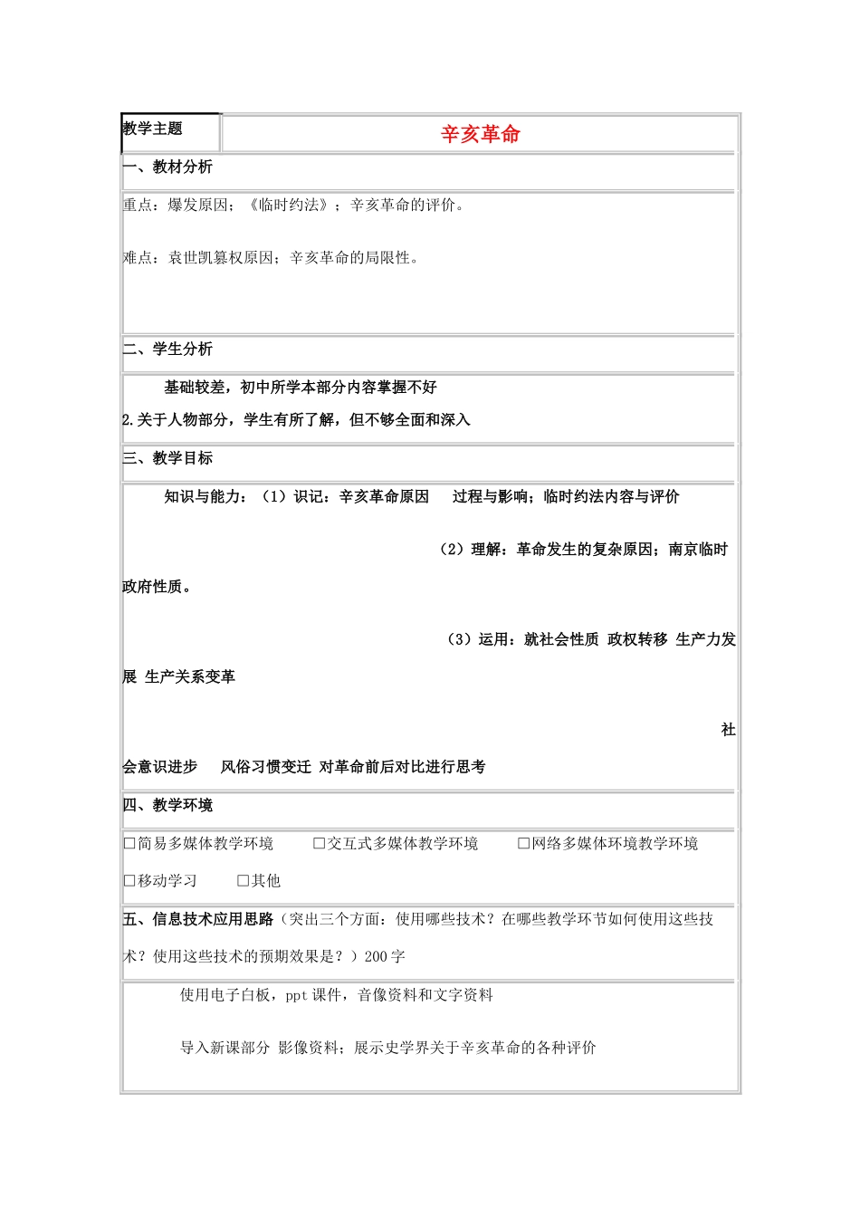 高中历史 第15课 辛亥革命教案35 岳麓版必修1-岳麓版高一必修1历史教案_第1页