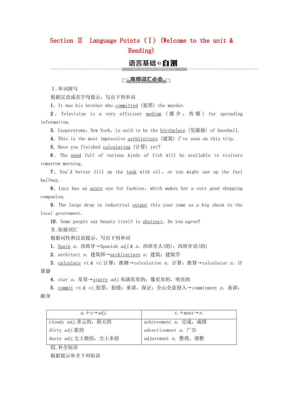 高中英语 Unit 3 The world of colours and light Section Ⅱ Language Points（Ⅰ）（Welcome to the unit  Reading）教案（含解析）牛津译林版选修8-牛津版高二选修8英语教案_第1页
