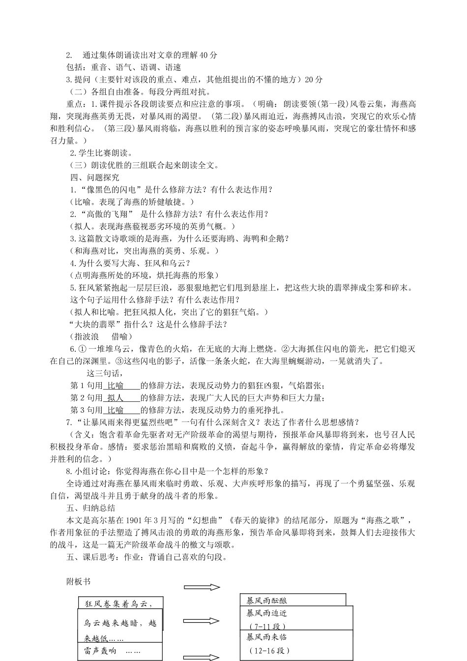 八年级语文下册《海燕》教学设计 人教新课标版_第2页