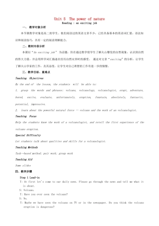 高中英语 Unit 5 The Power of Nature Reading A exciting job教学设计 新人教版选修6-新人教版高二选修6英语教案