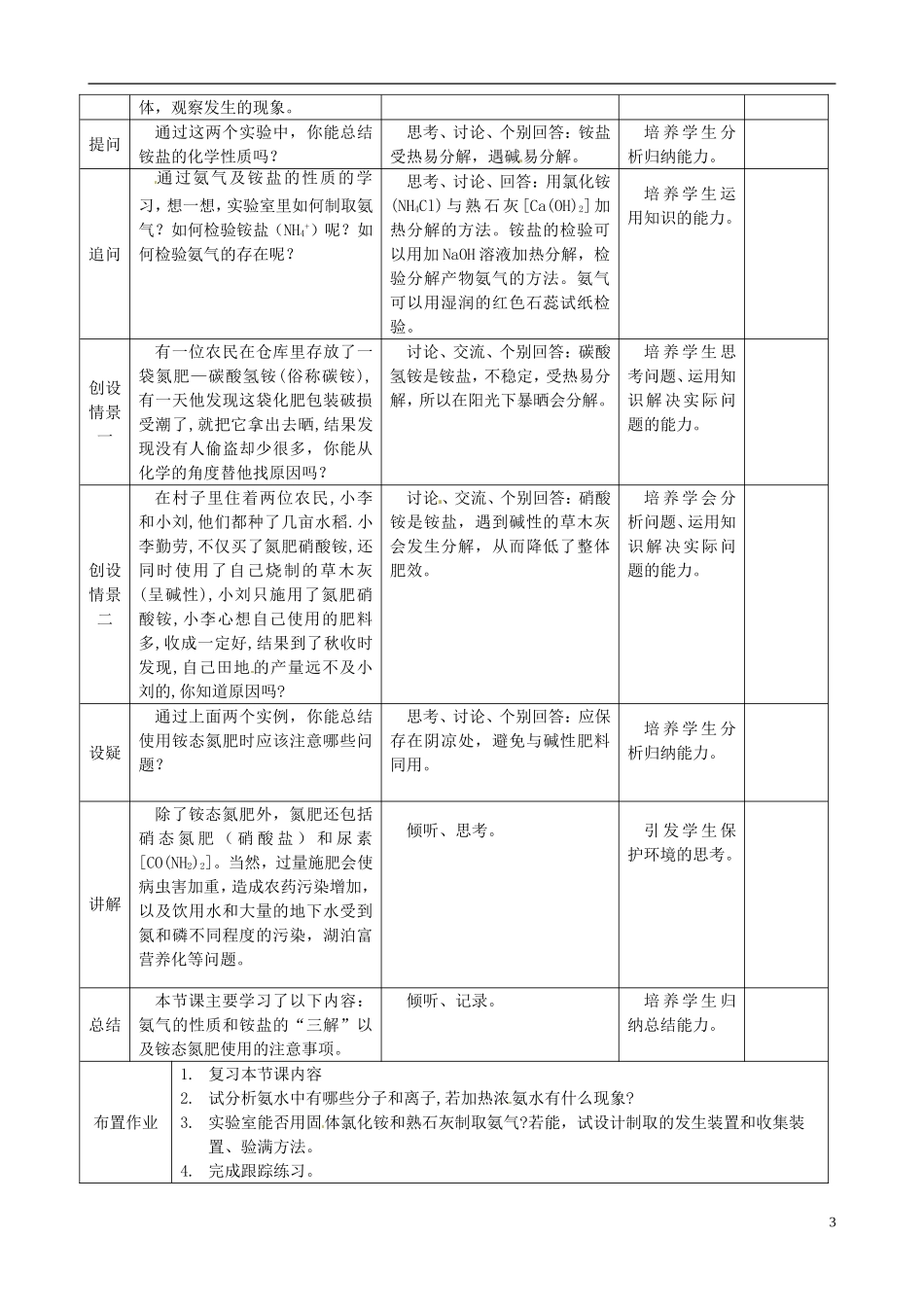 高中化学 4.2.2氮肥的生产和使用教案 苏教版必修1-苏教版高一必修1化学教案_第3页