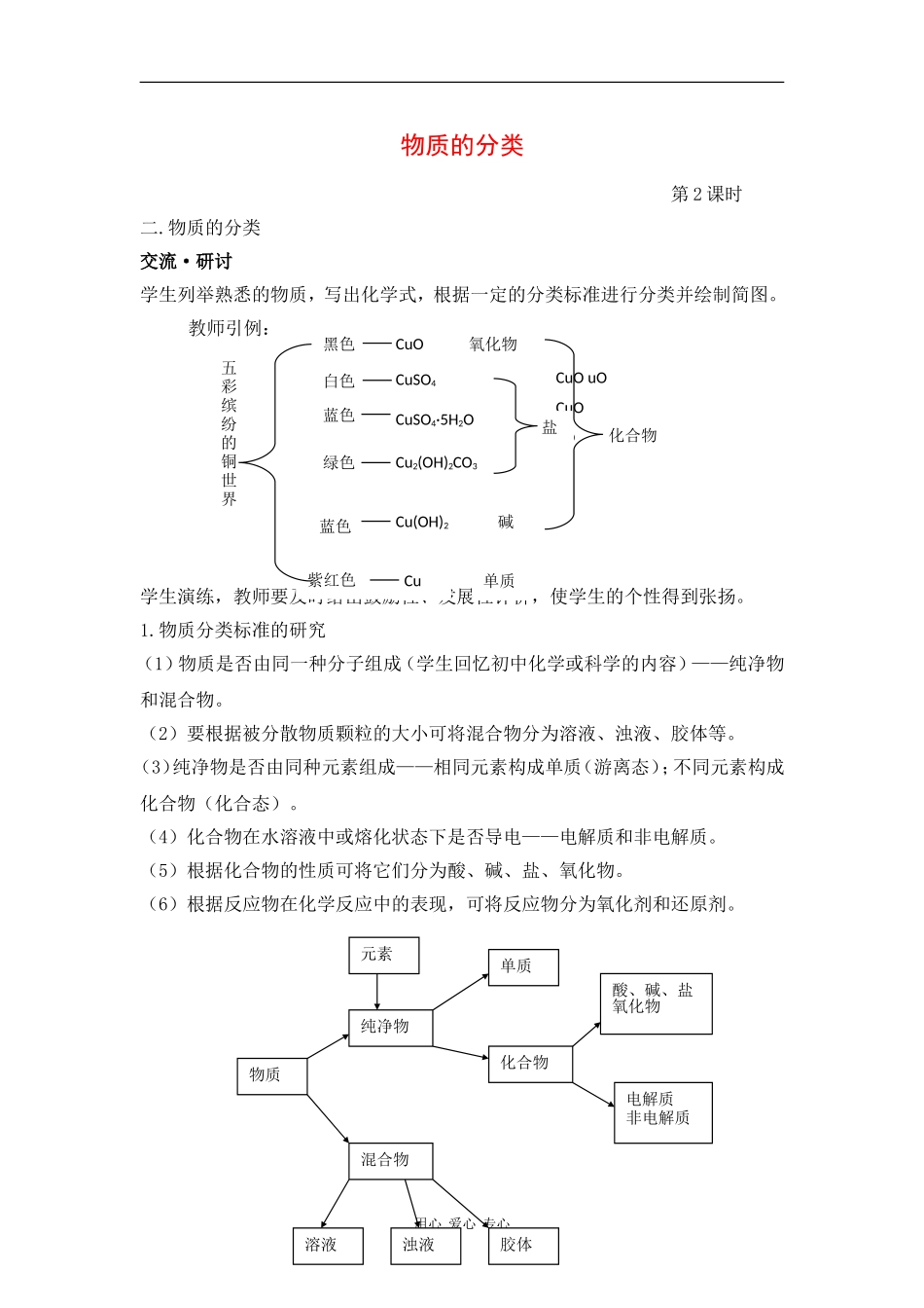 高中化学：第一节物质的分类 第二课时教案 鲁科版必修1_第1页