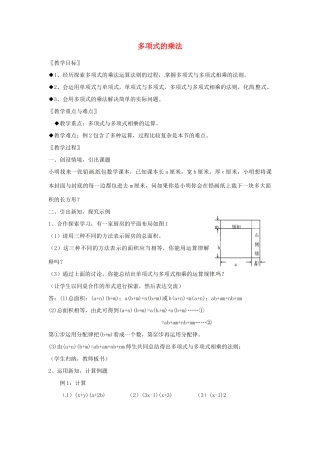 浙江省温州市龙湾区实验中学七年级数学下册 3.3 多项式的乘法教案 （新版）浙教版