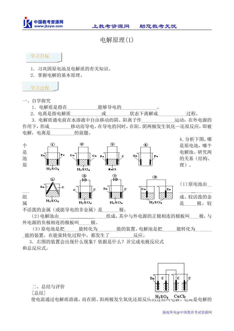 高中化学必修选修电解原理(1)_第1页