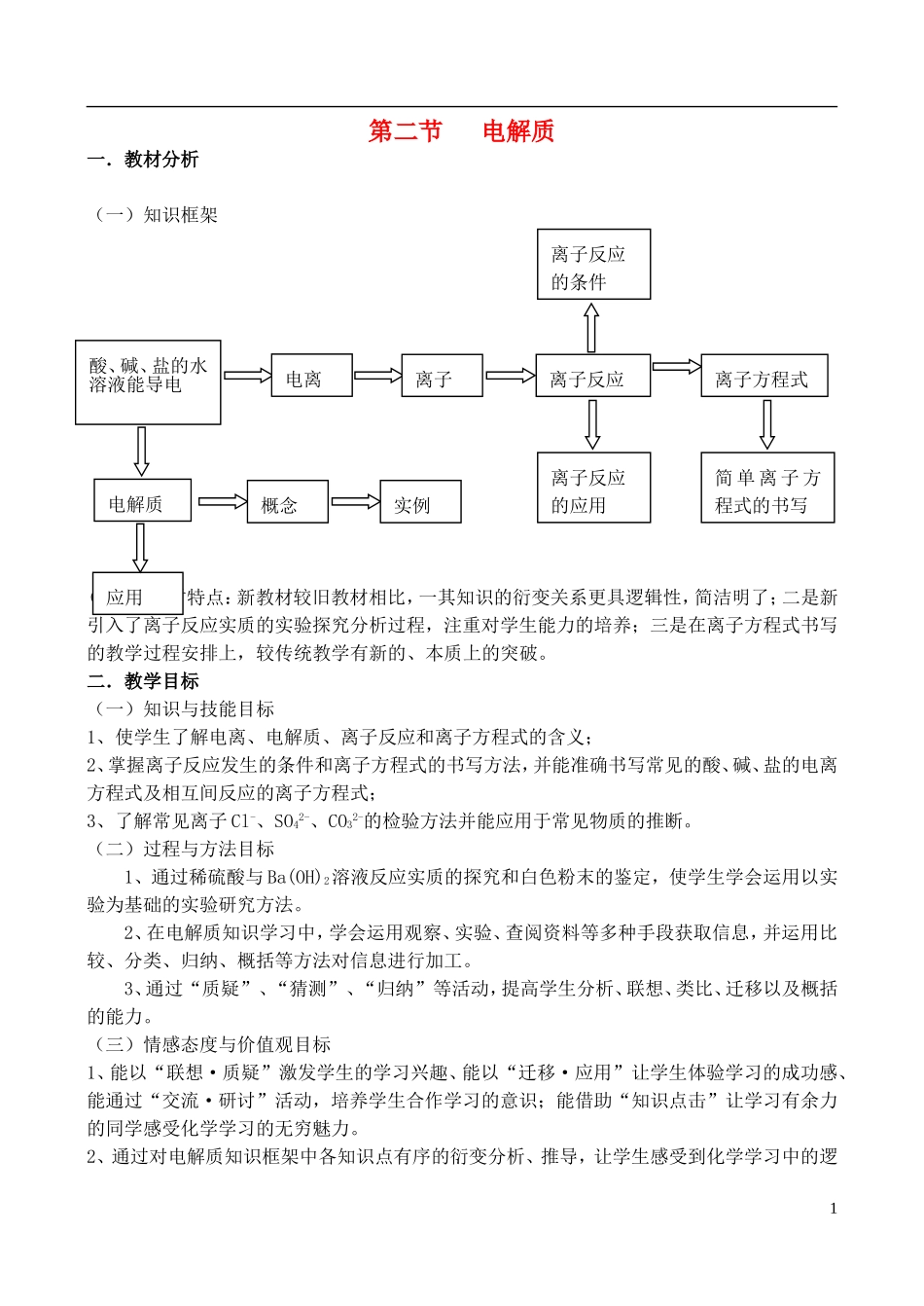 高中化学 2.2《电解质（2）》教案 鲁科版必修1_第1页