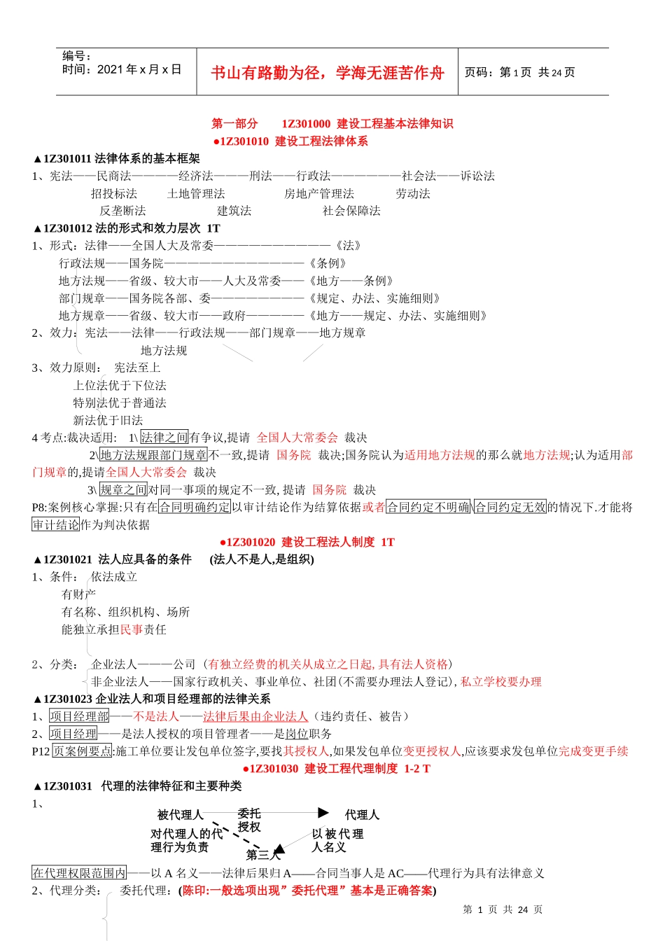 XXXX年级建造师法律法规-考点总结_第1页