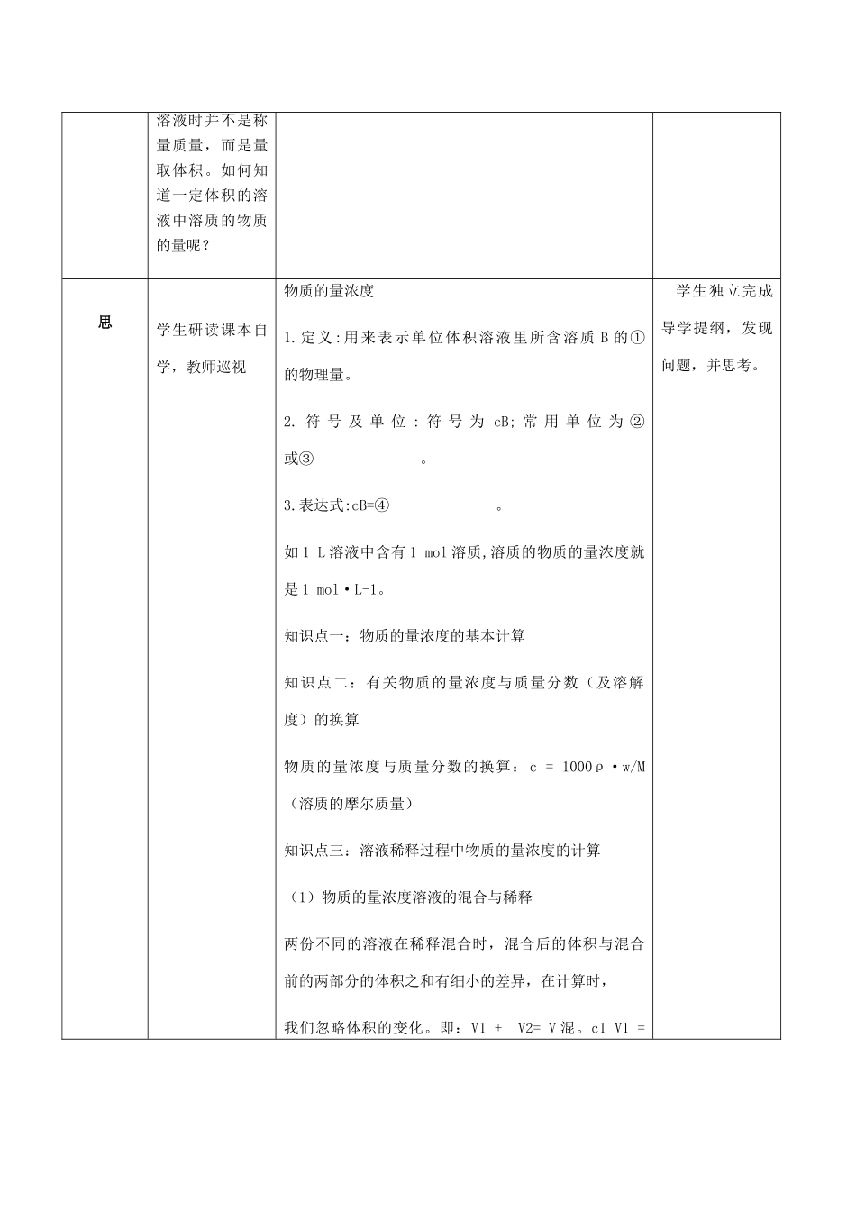 高中化学 第一章 从实验学化学 1.2.5 物质的量（五）物质的量浓度教案 新人教版必修1-新人教版高一必修1化学教案_第2页
