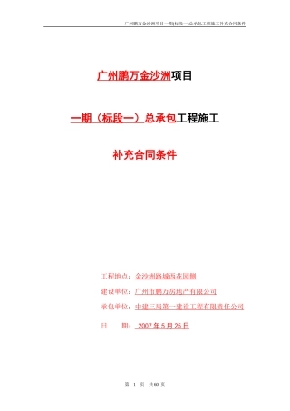 广州鹏万金沙洲项目一期(标段一)总承包工程施工补充合同条件_62页