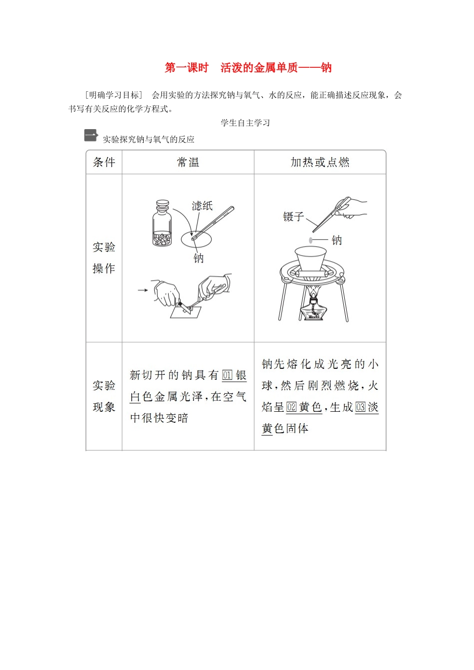 高中化学 第二章 第一节 第一课时 活泼的金属单质——钠教案 新人教版必修第一册-新人教版高一第一册化学教案_第1页